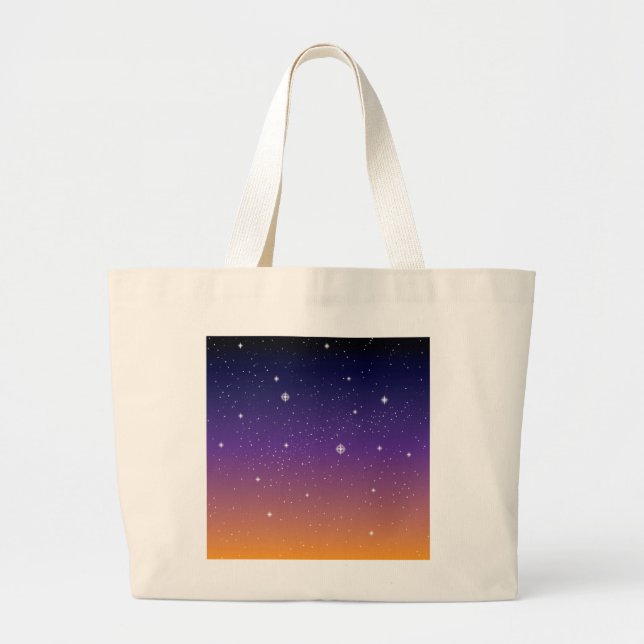 Purple and Gold Starry Sunset Sky Large Tote Bag (Front)