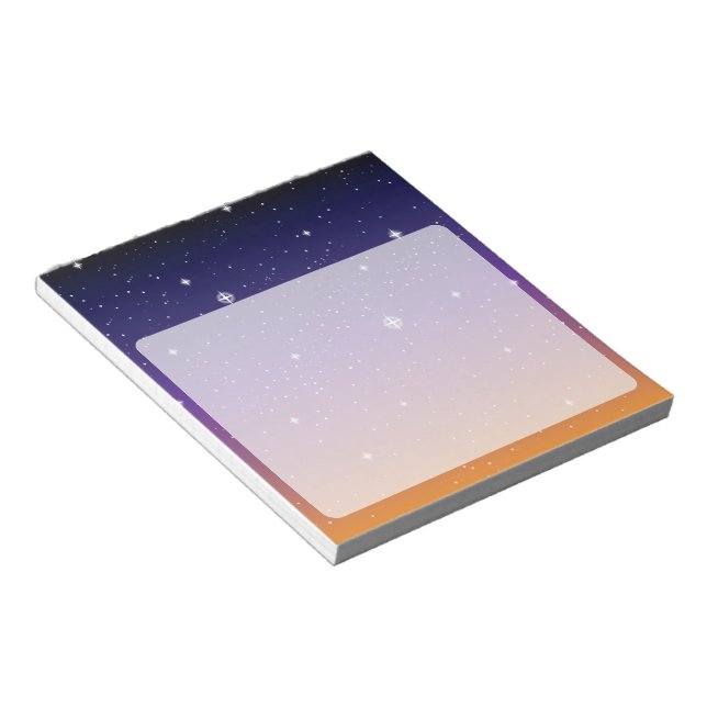 Purple and Gold Starry Sunset Sky Notepad (Angled)