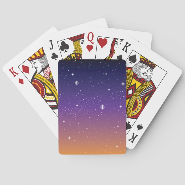 Purple and Gold Starry Sunset Sky Playing Cards (Back)