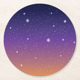 Purple and Gold Starry Sunset Sky Round Paper Coaster
