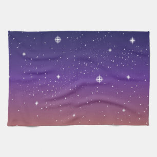 Purple and Gold Starry Sunset Sky Tea Towel