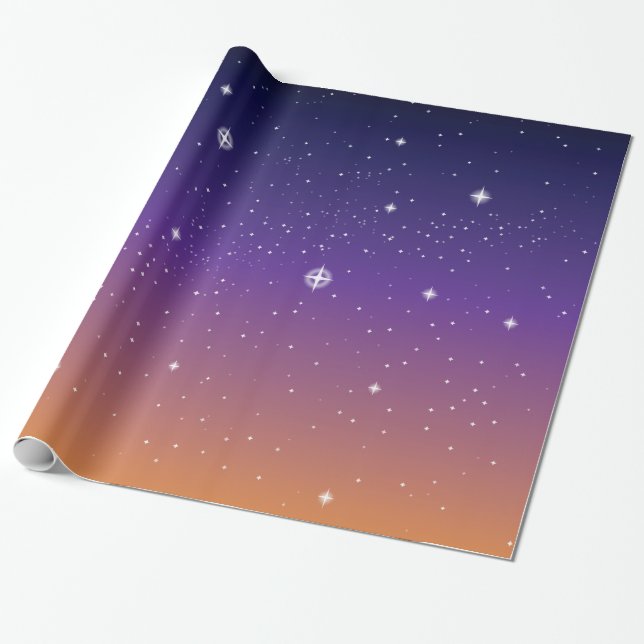 Purple and Gold Starry Sunset Sky Wrapping Paper (Unrolled)
