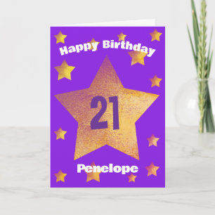 Purple and Gold Stars 21st Birthday Card