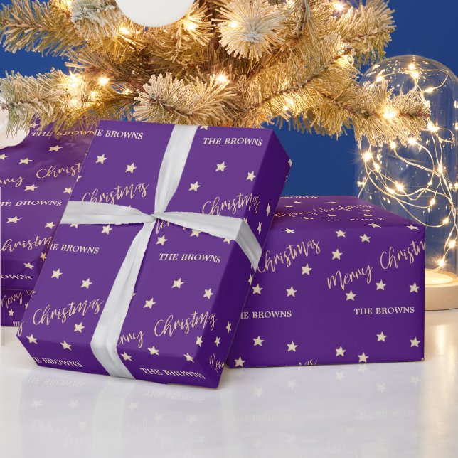 Purple and Gold Stars Christmas Wrapping Paper (Holidays)