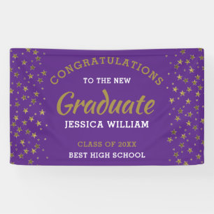 Purple And Gold Stars Congrats Grad Graduation2022 Banner