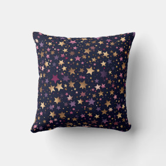 Purple and Gold Stars on Midnight Throw Pillow