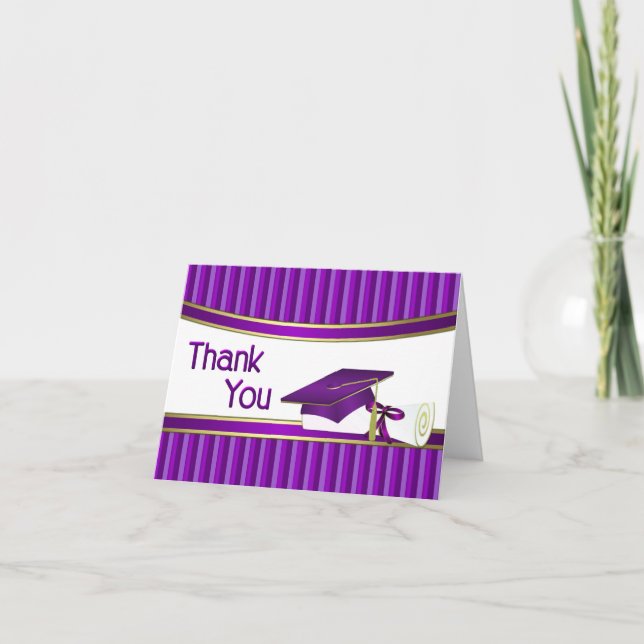 Purple and Gold Stripe Graduation Thank You Cards (Front)