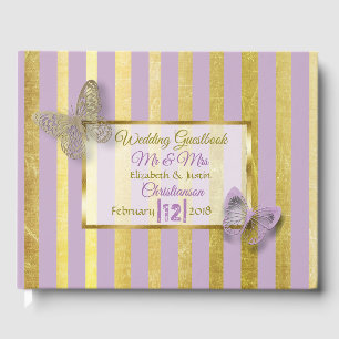 Purple and Gold Striped Elegant Wedding Book