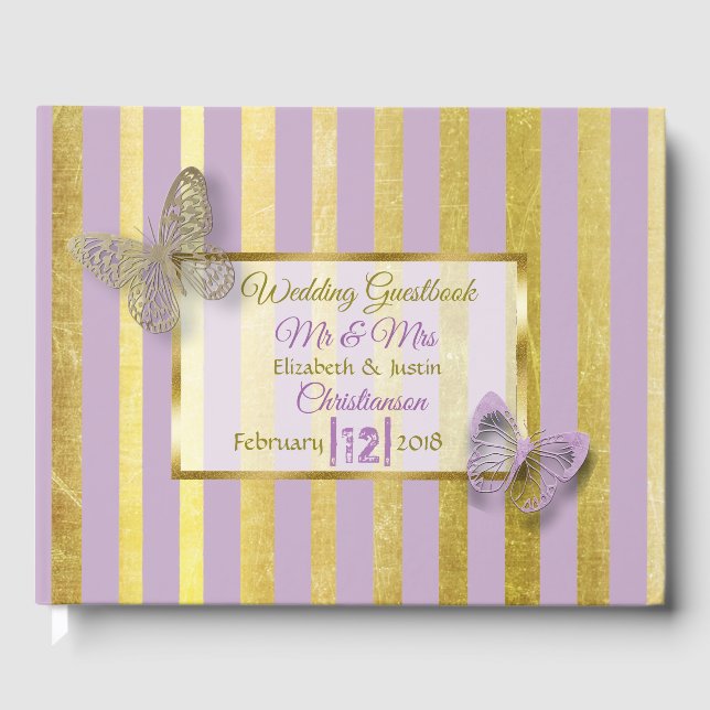 Purple and Gold Striped Elegant Wedding Book (Front)