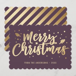 Purple and Gold Striped Merry Christmas Cards