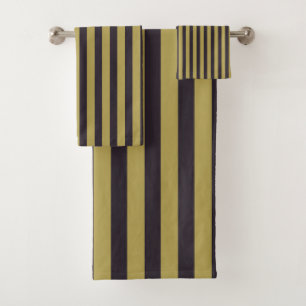 Purple and Gold Stripes Bath Towel Set