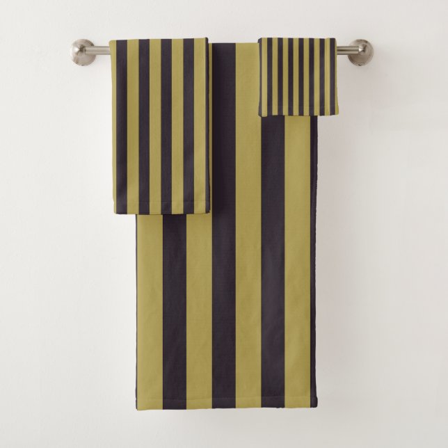 Purple and Gold Stripes Bath Towel Set (Insitu)