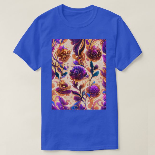 Purple and Gold Summer Floral Seamless Pattern 5 T-Shirt (Design Front)