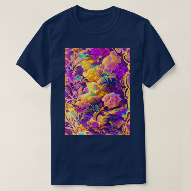 Purple and Gold Summer Floral Seamless Pattern 6 T-Shirt (Design Front)
