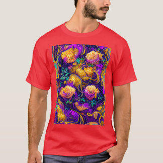 Purple and Gold Summer Floral Seamless Pattern T-Shirt