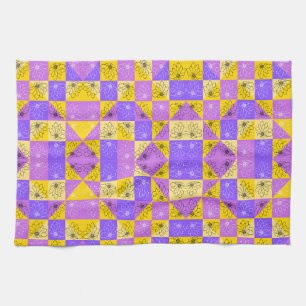Purple and gold summer floral seamless pattern tea towel