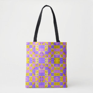 Purple and gold summer floral seamless pattern tote bag