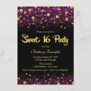 Purple and Gold Sweet Sixteen Party Invitation