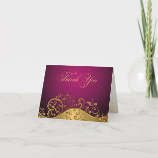 Purple and Gold Swirl Thank You Note Card