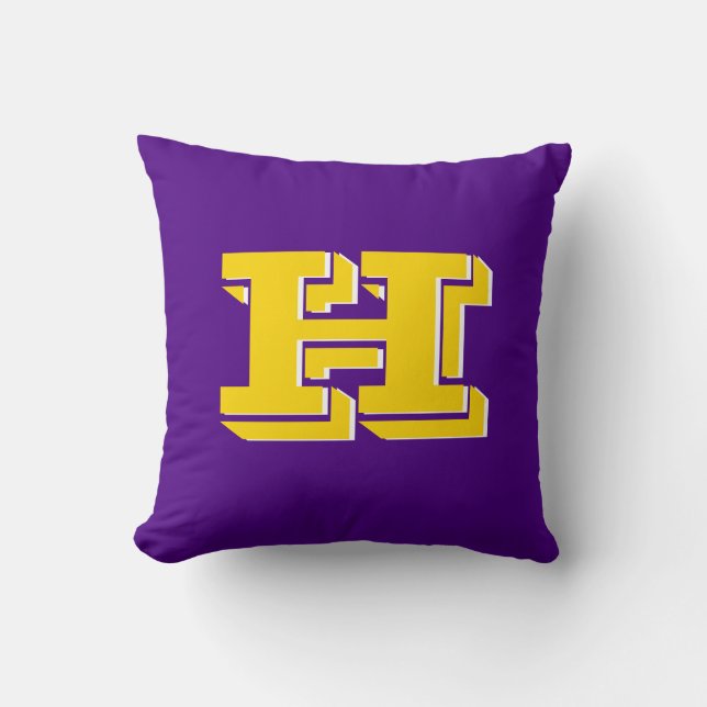 Purple and Gold Team Pride Monogram Cushion (Front)
