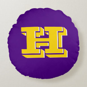 Purple and Gold Team Pride Monogram Round Cushion
