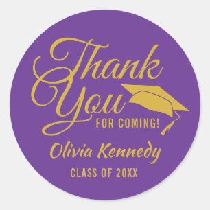 Purple And Gold Thank You Graduation Party Favor Classic Round Sticker