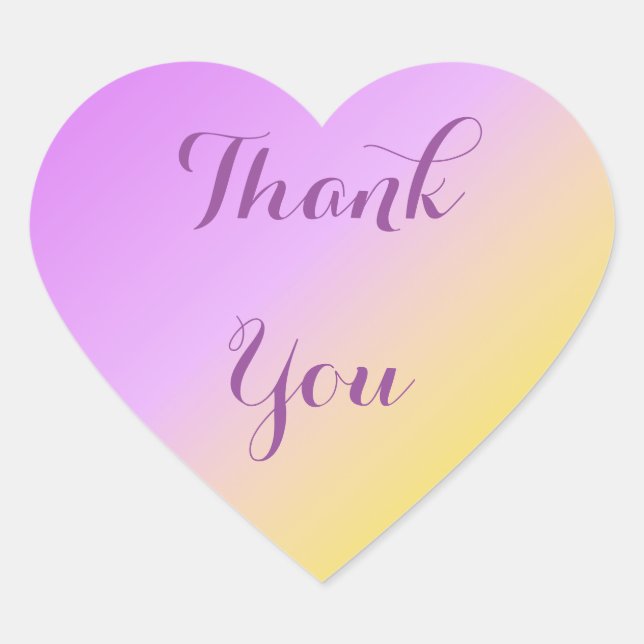 Purple and Gold Thank You Ombre Heart Sticker (Front)