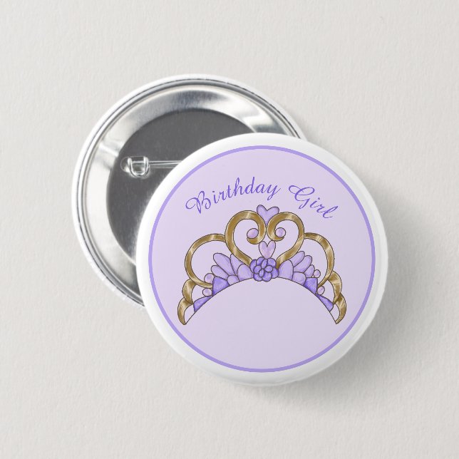 Purple and Gold Tiara Birthday Girl Pin (Front & Back)
