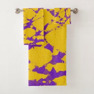 Purple and Gold Tie Dye Bath Towel Set