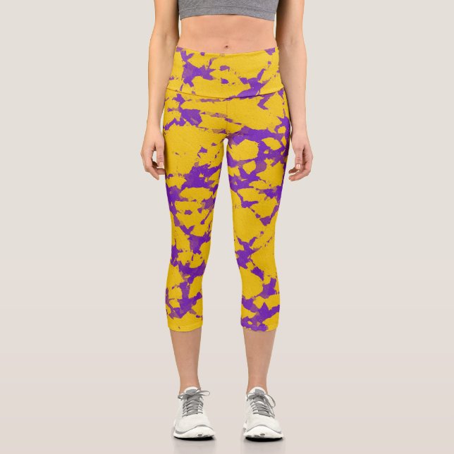 Purple and Gold Tie Dye  Capri Leggings (Front)
