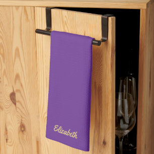 Purple And Gold Trendy Script Name Elegant Tea Towel