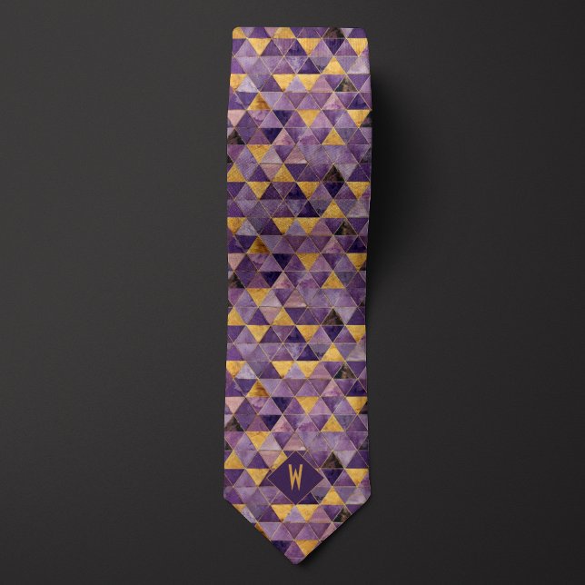 Purple and Gold Triangles Monogram Tie (Creator Uploaded)