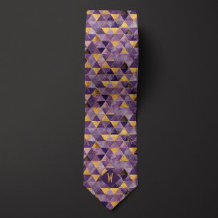 Purple and Gold Triangles Monogram Tie
