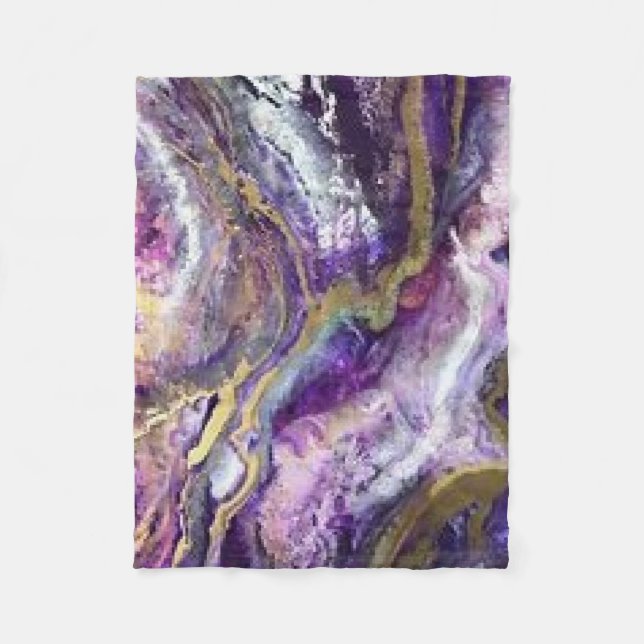 Purple and Gold Veined Marble Agate Crystal Fleece Blanket (Front)