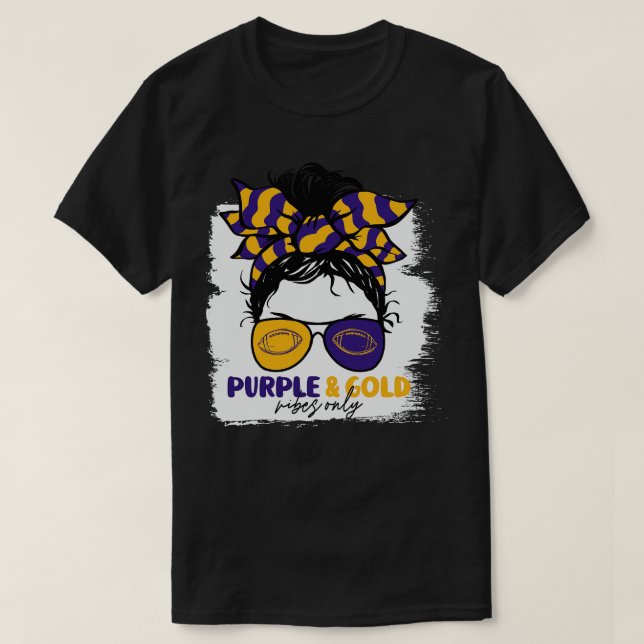Purple and Gold Vibes Only  Mum Messy Hair Gameday T-Shirt (Design Front)