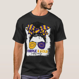 Purple and Gold Vibes Only  Mum Messy Hair Gameday T-Shirt