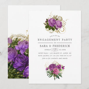 Purple and Gold Vintage Chic Engagement Party Invitation