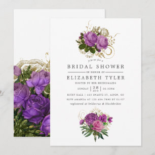 Purple and Gold Vintage Chic Floral Bridal Shower Invitation