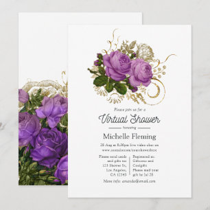 Purple and Gold Vintage Chic Floral Virtual Shower Invitation