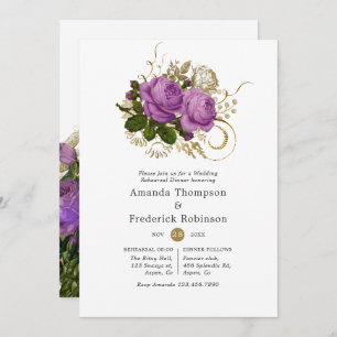 Purple and Gold Vintage Chic Rehearsal Dinner Invitation