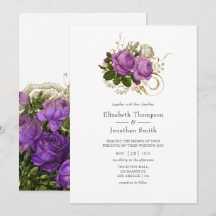 Purple and Gold Vintage Chic Wedding Invitation