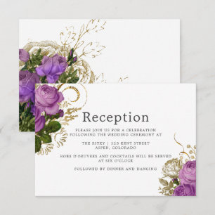 Purple and Gold Vintage Chic Wedding Reception Invitation