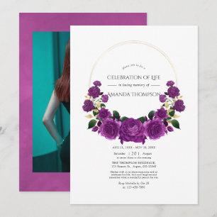 Purple and Gold Vintage Floral Celebration of Life Invitation