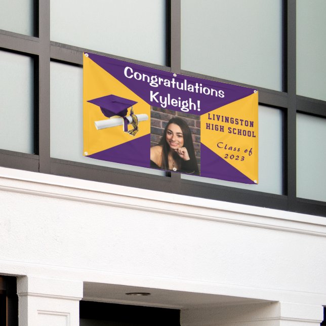 Purple and Gold Vinyl Graduation Photo Banner (Outside Building)