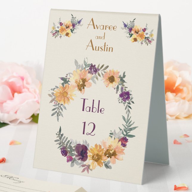 Purple and Gold Watercolor Flowers (In SItu (Wedding))