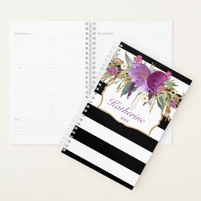 Purple and Gold Watercolor Flowers Planner (Display)