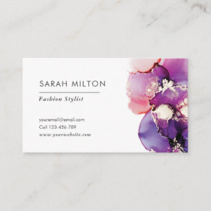 Purple and gold watercolor ink business card