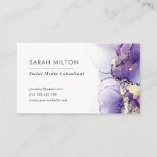 Purple and gold watercolor ink business card
