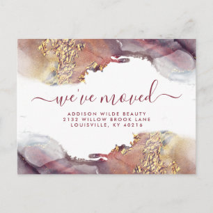 Purple And Gold Watercolor Ink Moving Announcement