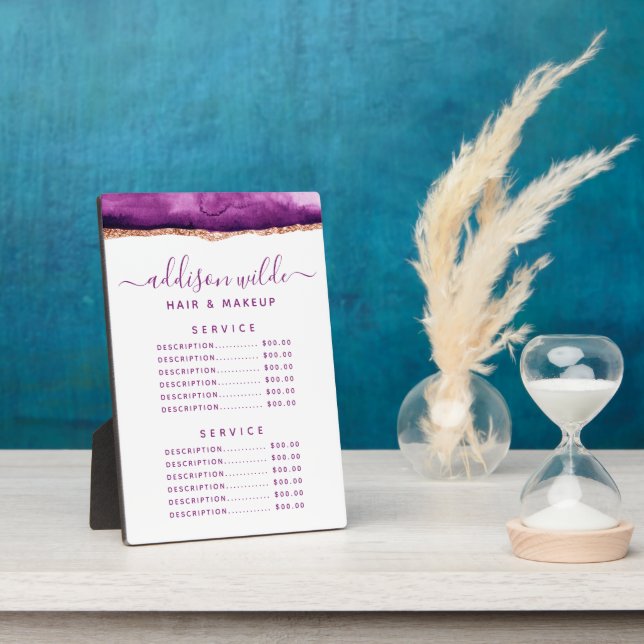 Purple And Gold Watercolor Price Menu Plaque (Side)